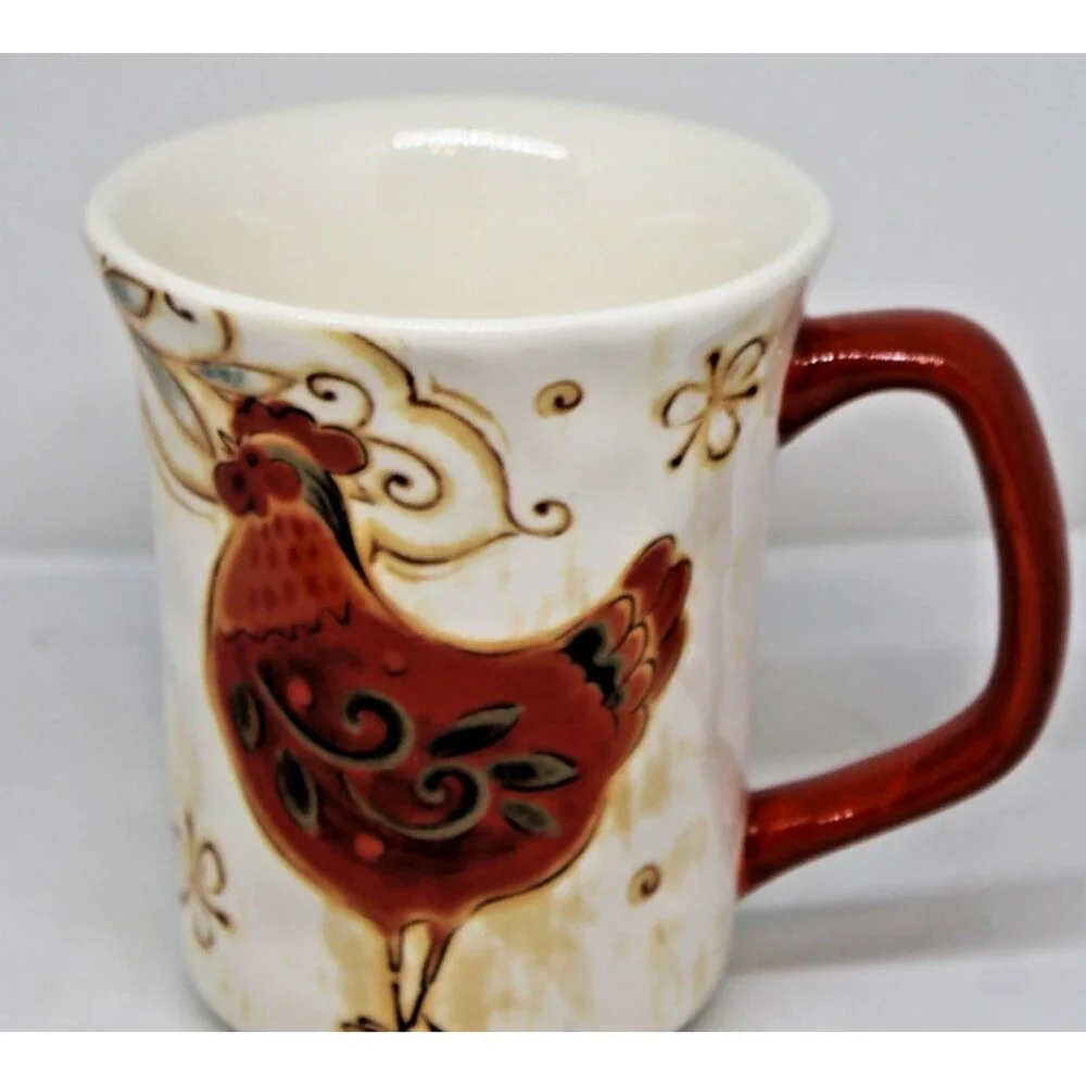 Pier 1 Rooster Coffee Tea Mugs Gallo Pattern Chicken Bird 14 oz.
